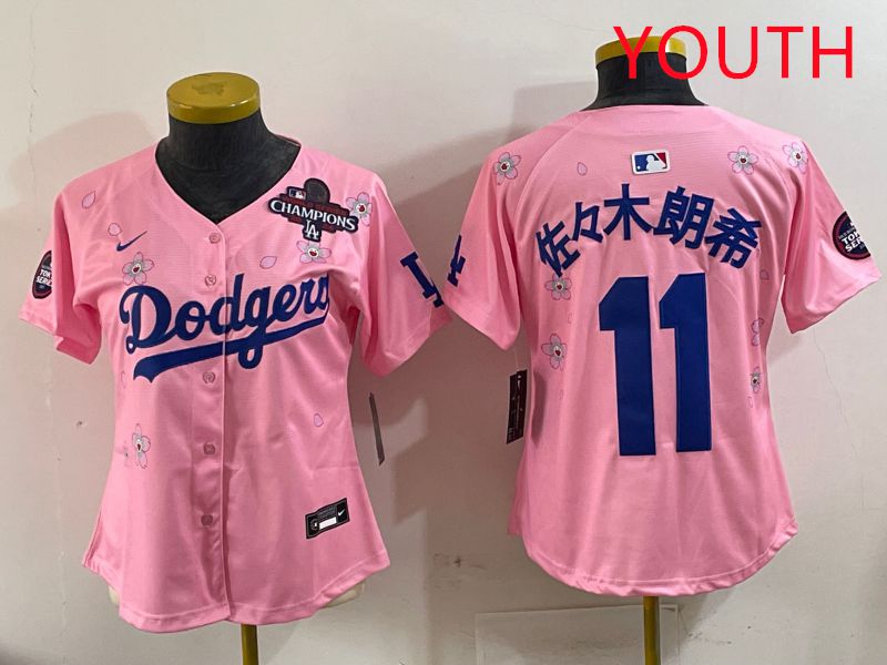 Youth Los Angeles Dodgers #11 R.Sasaki Pink Sakura Edition 2025 Nike MLB Jersey style 8